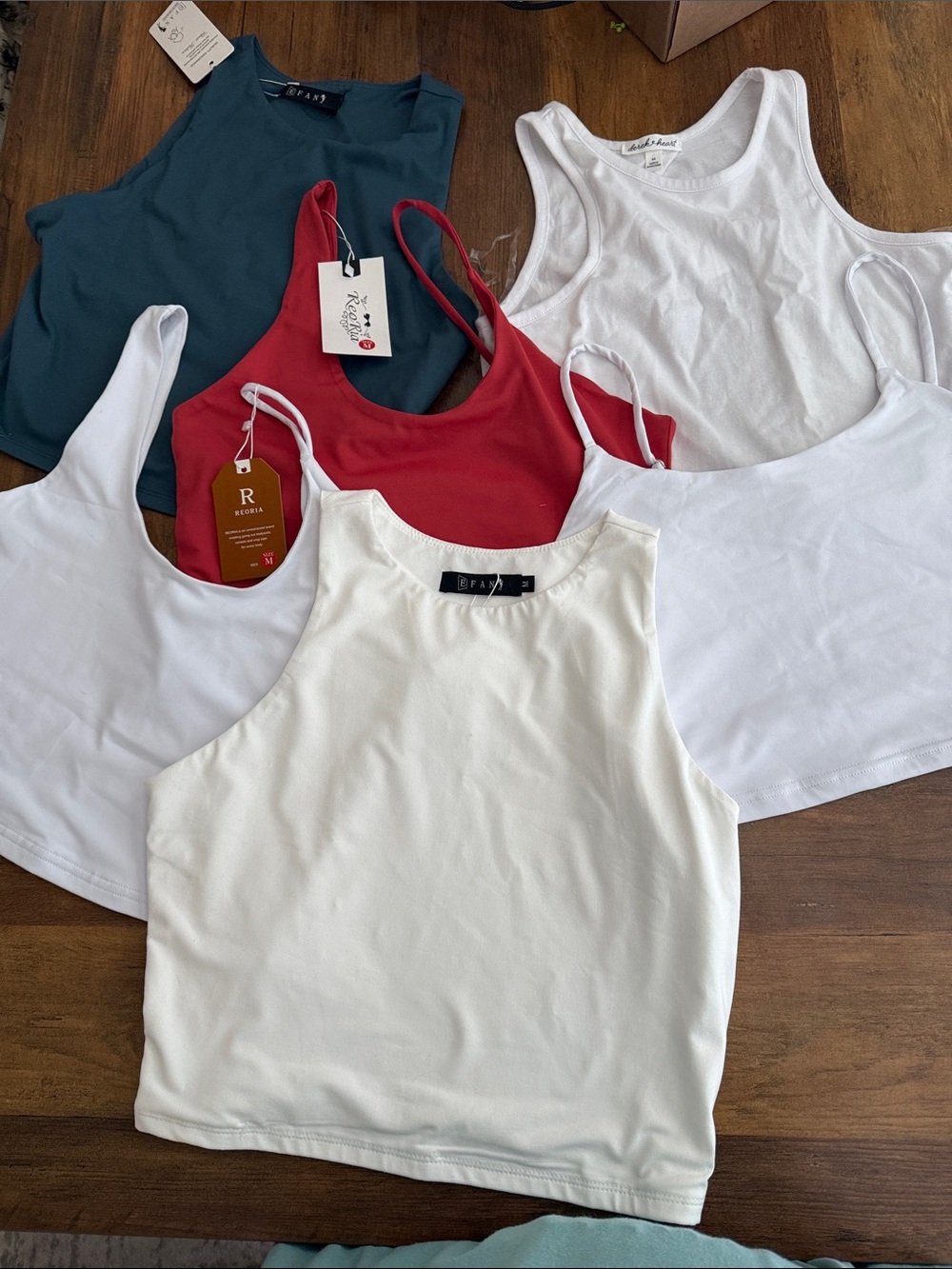 6 cropped Assorted Women’s Tank Tops — White, Red, Teal